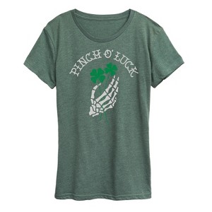 Women's - Instant Message - St. Patrick's Day Pinch Of Luck Skeleton Short Sleeve Graphic T-Shirt - 1 of 4