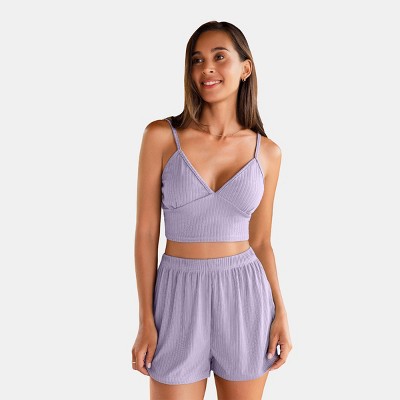 Women's Lavender/Ivory Luxe Ribbed Knit Pajama Set - Cupshe
