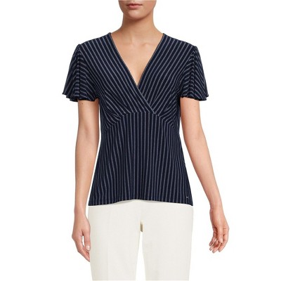 Tommy Hilfiger Womens Surplice Wrap Blouse, Blue, Large