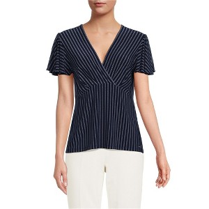 Tommy Hilfiger Womens Surplice Wrap Blouse, Blue, Large - 1 of 1