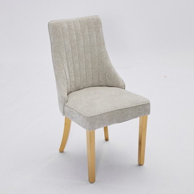 Vynxaria Beige Dining Chairs Set of 2 with Golden Legs