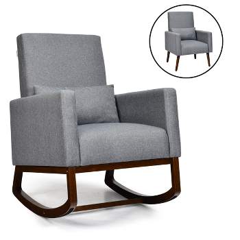 2-in-1 Fabric Upholstered Rocking Chair Nursery Armchair with Pillow Dark Grey