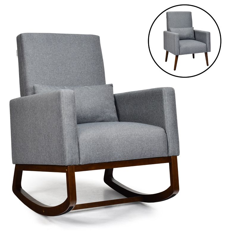 2-in-1 Fabric Upholstered Rocking Chair Nursery Armchair with Pillow Dark Grey, 1 of 11