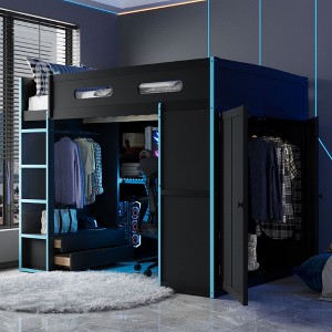 NicBex Full Size Metal Gaming Loft Bed with RGB Lights,Desk,2 Built-In Wardrobe&Drawers,Versatile Loft Bed Platform for Gamers&Teens,551lbs Max - 1 of 4