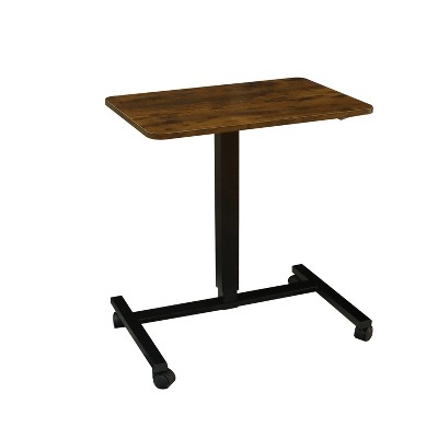 HomeRoots Adjustable Brown and Black Wood and Stainless Steel Rolling Standing Desk