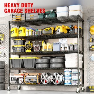 Heavy Duty 5-Tier Wire Shelving Unit 3300LBS, 82.6"H x 59"W Metal Storage Rack with Wheels, Adjustable Garage Shelves - 1 of 4