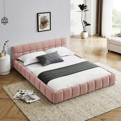 Queen Size Upholstered Bed Frame With Thick Fabric,Chenille Fabric Grounded Platform Bed With Headboard And Solid Frame -Maison Boucle