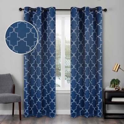 Vintage Geometric Trellis Room Darkening Blackout Curtains Set Of 2 42 X63 Navy Blue Nile Mills Target