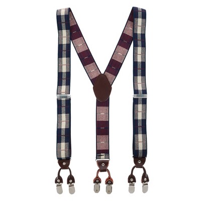 CTM Men's 1.375 Inch Wide Plaid Print Y-Back Double Clip-End Suspenders