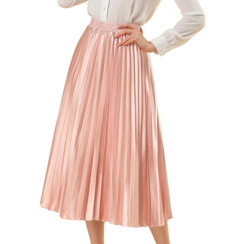 Kcocoo Womens Solid Pleated Elegant Midi Elastic Waist Maxi Skirt Chiffon  Pink XL 