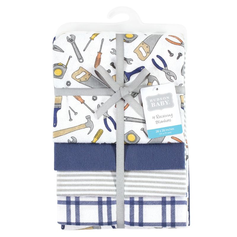 Hudson Baby Infant Boy Cotton Flannel Receiving Blankets, Construction Work, One Size, 2 of 7