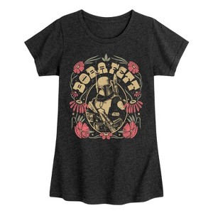 Girls' - Star Wars - Boba Fett Boho Flowers Fitted Short Sleeve Graphic T-Shirt - 1 of 4
