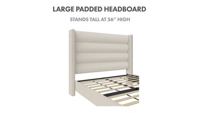 Louis King Ivory Upholstered Wingback Bed with Tufted Headboard