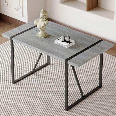 1.5 Inch Thick MDF Dining Table Top With Black Metal Legs,Rectangular Dining Table For 6,Suitable For Kitchens,Patios,Dining Rooms-Cuddlewood