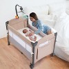JOYMOR Baby Bedside Bassinet, Baby Bassinet, Pack n Play Convert Playpen, Quick Foldable Travel Bed with Wheels & Brake (Beige) - 3 of 4