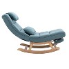 Solid Wood Ergonomic Rocking Chair, PU Accent Chair with Retractable Footrest - Maison Boucle - 3 of 4