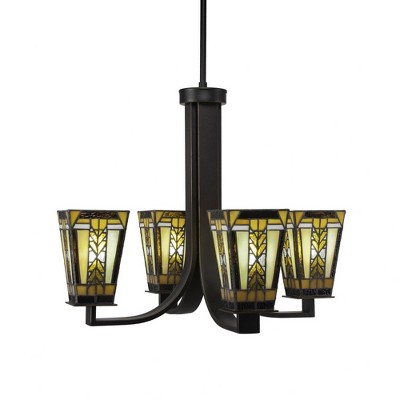 Toltec Lighting Apollo 4 - Light Chandelier in  Dark Granite with 5" Square Santa Cruz Art Glass Shade
