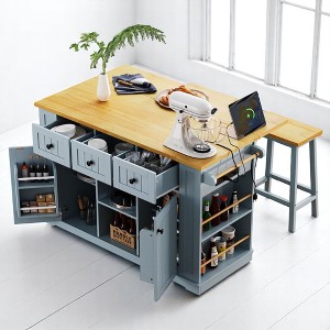 53"  Kitchen Island Cart ,5 Wheels, Large Farmhouse Kitchen Storage Cabinet, Kitchen Cabinets - 1 of 4