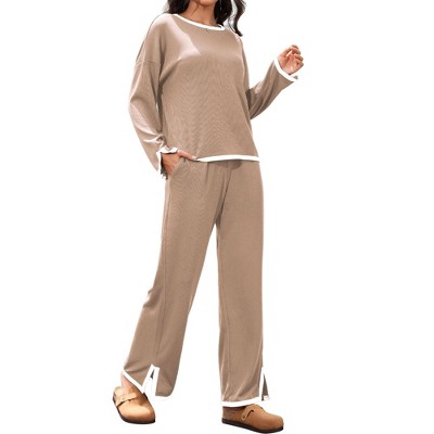 ATHLECHIC Women's Outfits Casual Long Sleeve Sweater Top Wide Leg Pants Matching Lounge 2 Piece Sets