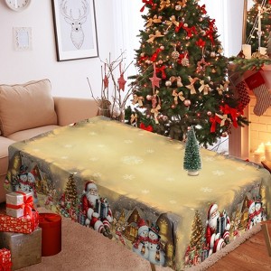 LOVEVOOK Christmas Tablecloth, Snowman Washable Snowflake Table Cloths Stain Resistant Dining Table Cover for Party Holiday Decor - 1 of 4