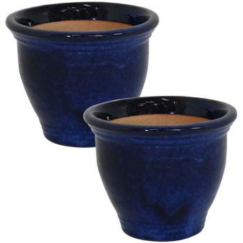 Uv- Frost-resistant 2-pack : And - With High-fired Blue Ceramic Sunnydaze Holes Diameter Drainage Chalet Imperial 12\