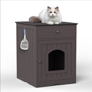 phiestina Wooden Pet House, Cat Litter Box Enclosure with Drawer, Side Table, Indoor Pet Crate, Brown - 1 of 4