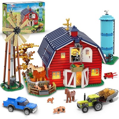 Insoon 1405PCS Western Farm Barn Building Set with Interactive Windmill, Tractor & Animal Playset for Ages 8+