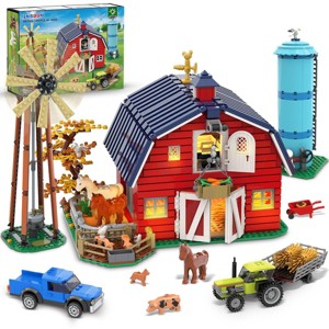 Insoon 1405PCS Western Farm Barn Building Set with Interactive Windmill, Tractor & Animal Playset for Ages 8+ - 1 of 4