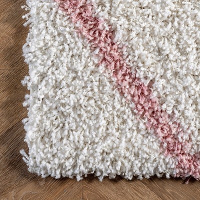 Pink and Ivory Geometric Shag Runner Rug, 2' 8" x 8'