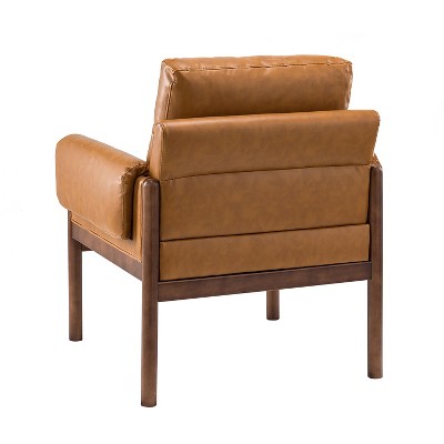 Cognac Faux Leather and Mahogany Wood Accent Chair