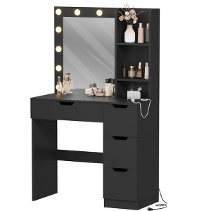 4 Drawer Makeup Vanity Desk with Mirror, Vanity Table with Storage for Bedroom - 1 of 4
