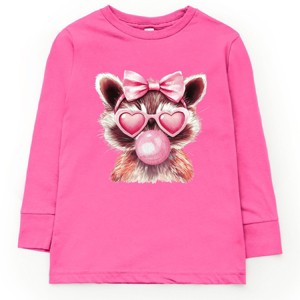 Valentine Raccoon With Bubblegum - Toddler Long Sleeve Graphic Tee - 1 of 4