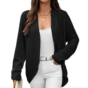 Women's Casual Long Sleeve Knit Cardigan Open Front Asymmetrical Top - 1 of 4