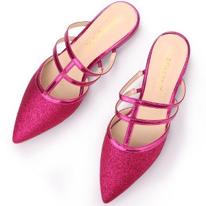 Allegra K Women's T-Strap Sparky Glitter Slip-On Pointed Toe Flats Mules - 1 of 4