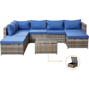 8 Pieces Outdoor Patio Sofa Sets All Weather Weaving Sectional PE Rattan Wicker Patio Conversation Set w/ Storage Table - 1 of 4