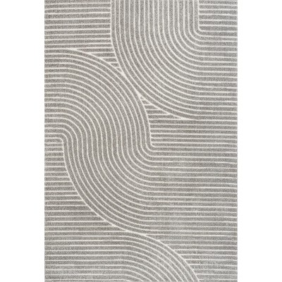 Minimalist Gray/Ivory Geometric Synthetic 5' x 8' Area Rug