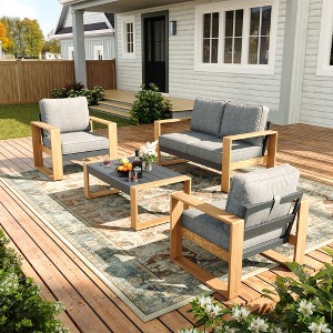 LayinSun Aluminum Patio Furniture Set with Coffee Table, Oversized Seat with Hight Back, Outdoor Conversation Sets - 1 of 4