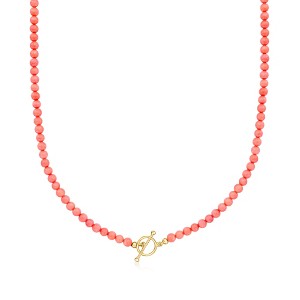 Ross-Simons 3.5-4mm Pink Coral Bead Charm-Compatible Toggle Necklace in 18kt Gold Over Sterling - 1 of 4