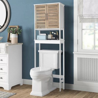 Evideco French Home Goods Over-The-Toilet Storage Cabinet – Louvered Doors – 24.8 x 70.5 x 9 in – MDF Bathroom Space Saver