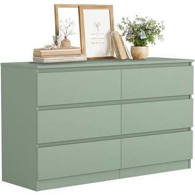Modern Green 6-Drawer Double Dresser Roomy Storage Chest for Closet Bedroom Living Room