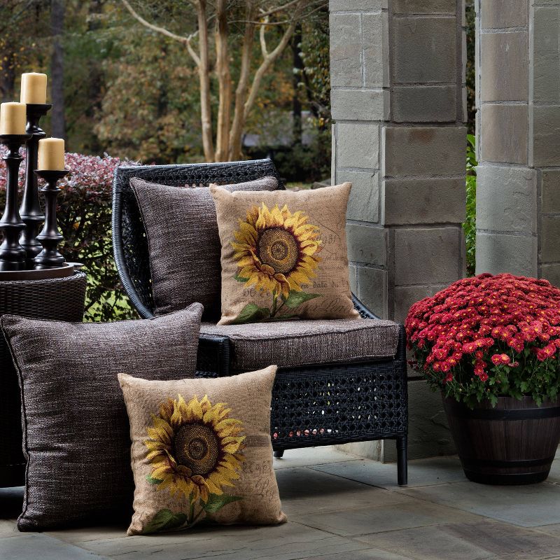 16.5&#34;x16.5&#34; Indoor Thanksgiving Sunflower Burlap Square 16.5-inch Throw Pillow  - Pillow Perfect, 5 of 6