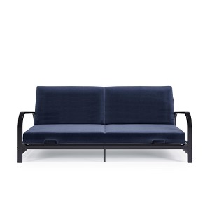 RealRooms Karli Black Metal Arm Futon Frame with 6" Blue Mattress and extra Black Slipcover - 1 of 4