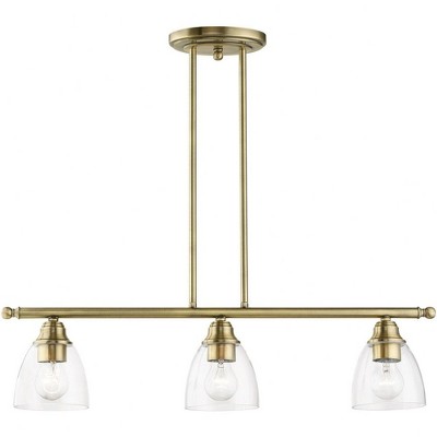 Antique Brass 30" Linear Chandelier with Clear Glass Shades