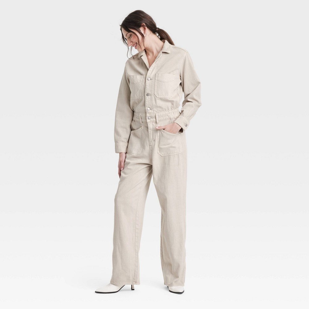 Women's Denim Baggy Jumpsuit - Universal Thread™ Off-White 8: Cotton Lyocell Blend, Front & Back Pockets