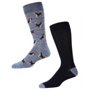 Memoi Men's 2 Pair Pack Beagle Dog Novelty Crew Socks Navy 10-13 - 1 of 2