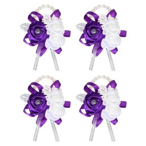 Unique Bargains Decorative Wedding Prom Party Artificial Rose Wrist Corsages 4 Pcs - 1 of 3