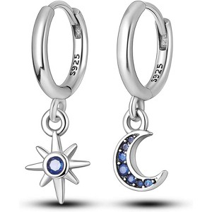 925 Sterling Silver Star & Moon Earrings | Sparkling Hypoallergenic Jewelry - 1 of 4