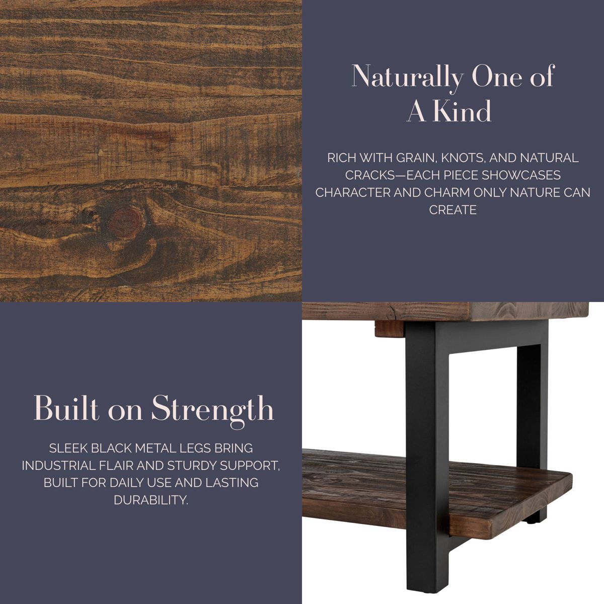 42" Pomona Metal Wood Coffee Table - Alaterre Furniture - thumbnail 6