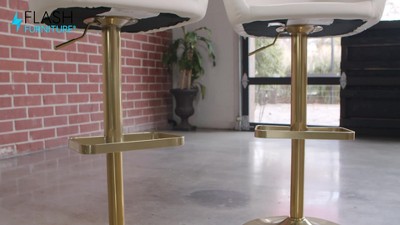 Black Vinyl Adjustable Height Barstool with Gold Base, Set of 2