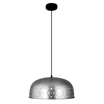 Silver Dome Pendant Light with Star Cutouts, Adjustable Height